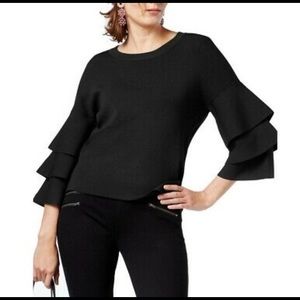 INC Black Tiered-sleeve ruffle Sweater Top xl